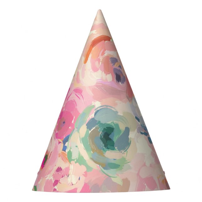 Abstract Colorful Pastel Flowers Floral Pattern Party Hat (Front)