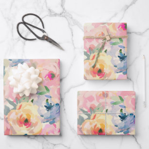 Abstract Colorful Pastel Flowers Floral Pattern Wrapping Paper Sheet