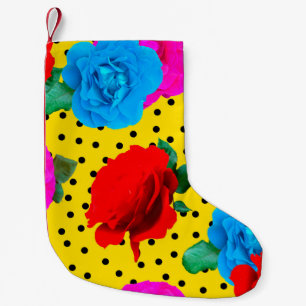Abstract Colorful Real Roses and Metallic Leaves S Small Christmas Stocking