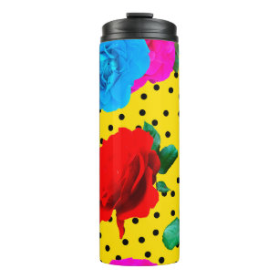Abstract Colorful Real Roses and Metallic Leaves S Thermal Tumbler