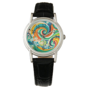 Abstract Colorful Retro 70s Hippie Waves Artwork Watch