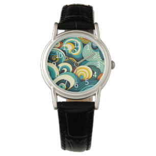 Abstract Colorful Retro 70s Hippie Waves Artwork Watch