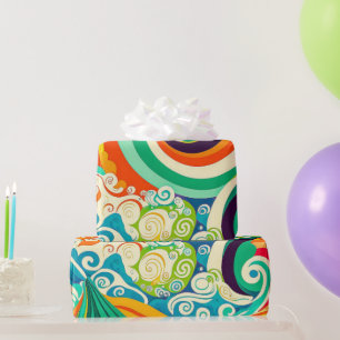 Abstract Colorful Retro 70s Hippie Waves Artwork   Wrapping Paper