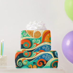 Abstract Colorful Retro 70s Hippie Waves Artwork   Wrapping Paper