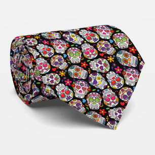Abstract Colorful Spooky Skulls Halloween Tie