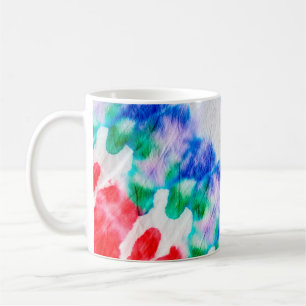Abstract colorful tie dye pattern on a crumpled wh coffee mug