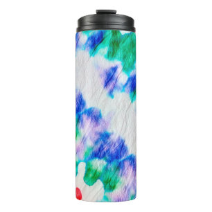 Abstract colorful tie dye pattern on a crumpled wh thermal tumbler