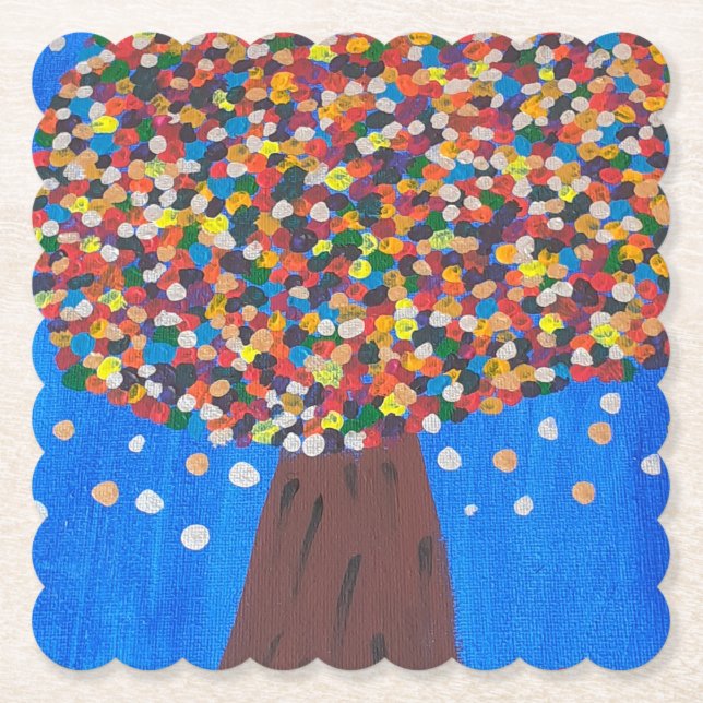 Abstract Colorful Tree Paper Coaster (Front)
