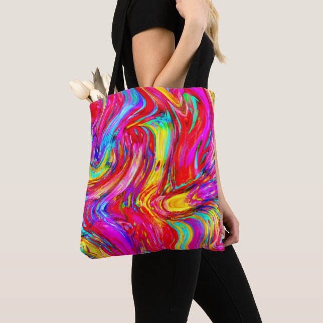Abstract Colour Blast Pattern Tote Bag (Close Up)
