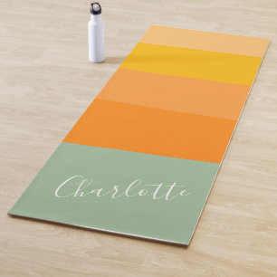 Abstract Colour Block Stripes Orange Mint Name Yoga Mat