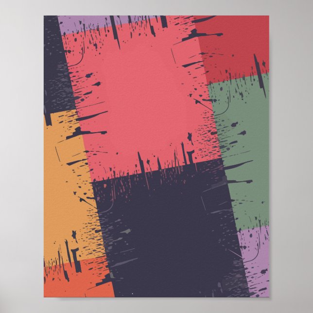 Abstract Colour Blocks with Paint Splatter Effect Poster (Front)