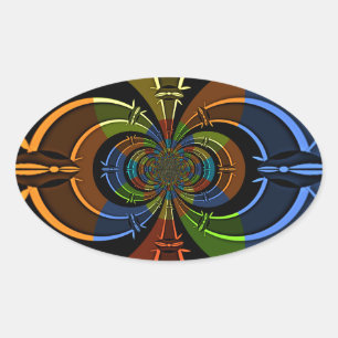 Abstract Colour Burst Art Print Oval Sticker