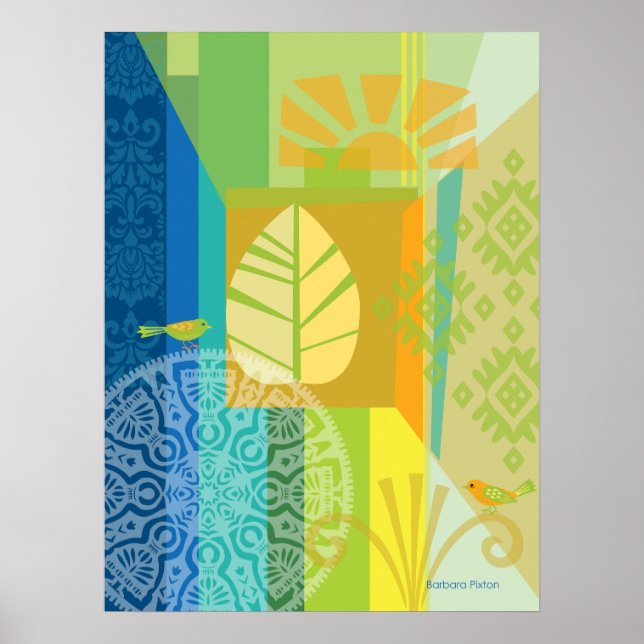 Abstract Colour Collage with Birds Poster (Front)