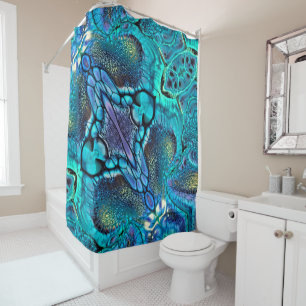 Abstract Colour Explosion Aqua Blue Gold Shower Curtain
