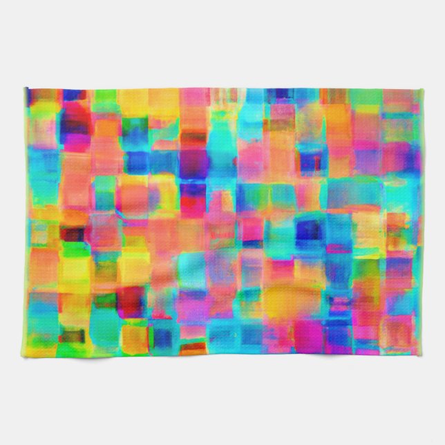 Abstract Colour Grid Tea Towel (Horizontal)