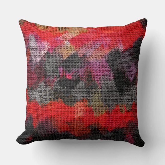 Abstract Colour Paint Brush Rustic Burlap #2 Cushion (Front)