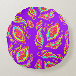 abstract,colour,pattern, indian,mandala,purple round cushion