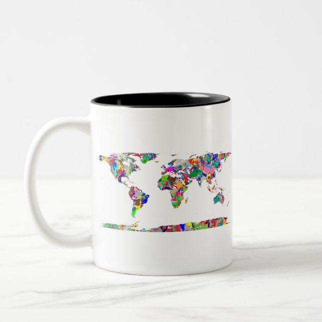 Abstract Coloured World Map 2 Two-Tone Coffee Mug (Left)