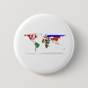 Abstract Coloured World Map 6 Cm Round Badge