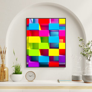 Abstract Colourful 3D Rectangle Block Modern Wall  Poster