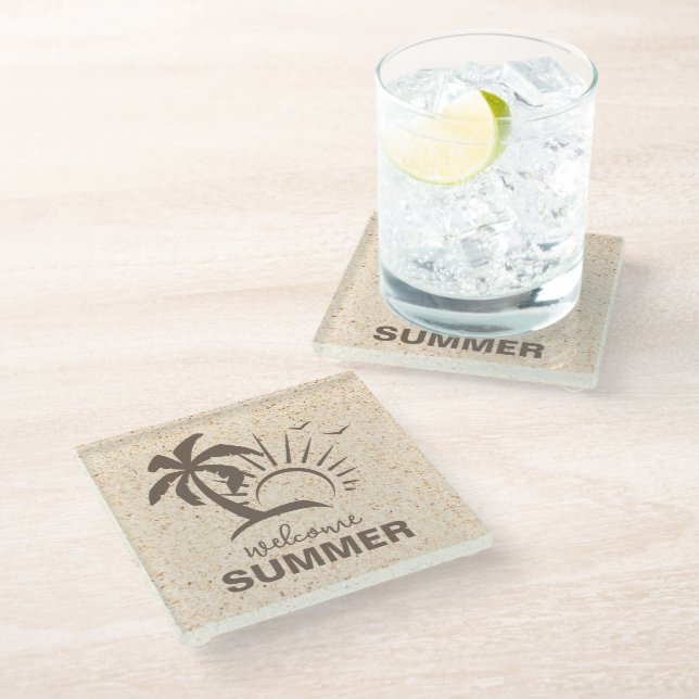 Abstract Colourful Aesthetic Modern Summer Beach Glass Coaster (Angled)