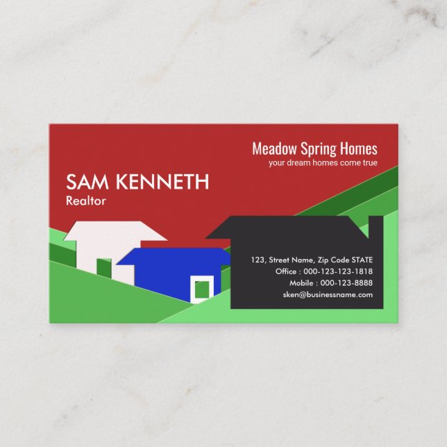 Abstract Colourful Animated Homes Business Card (Front)