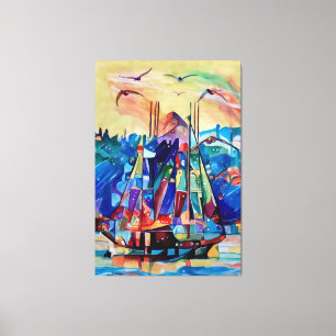 abstract colourful art of moving ship canvas print