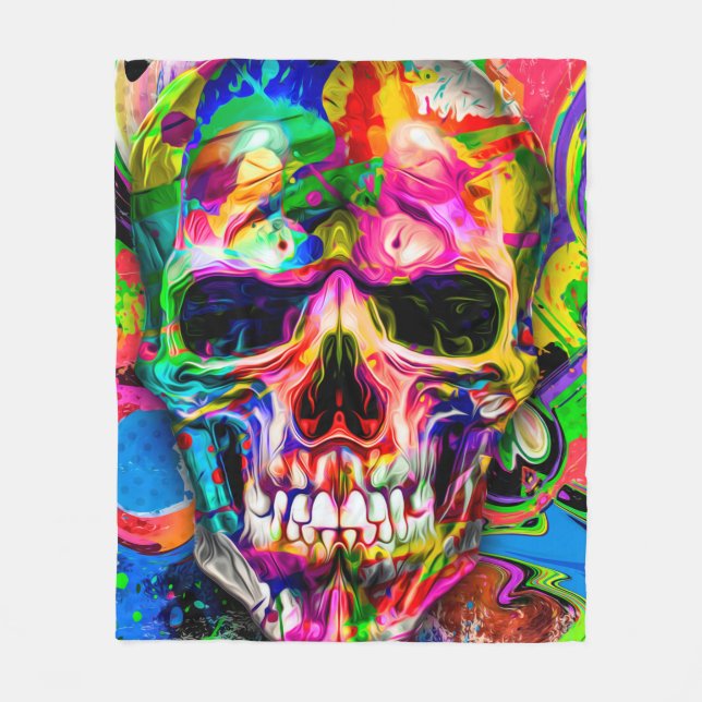 abstract colourful background with colourful skull fleece blanket (Front)