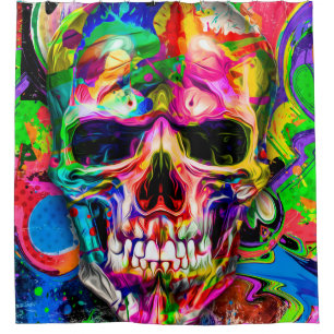abstract colourful background with colourful skull shower curtain