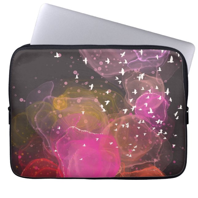 Abstract colourful birds pattern laptop sleeve (Front)