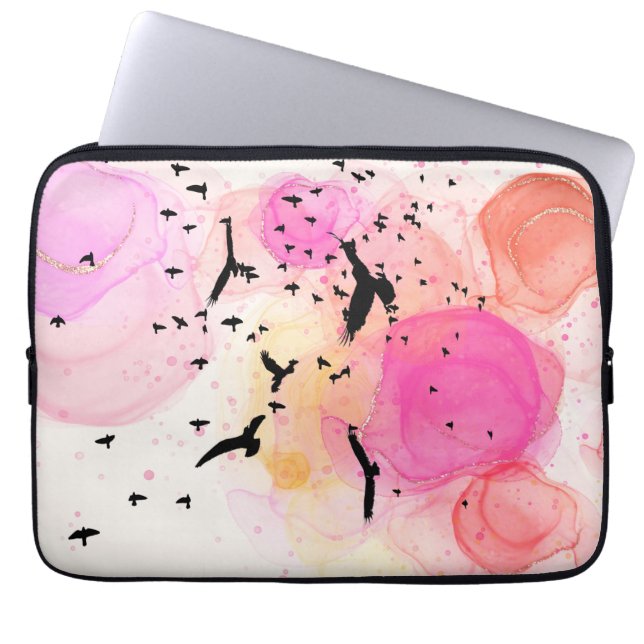 Abstract colourful birds pattern laptop sleeve (Front)