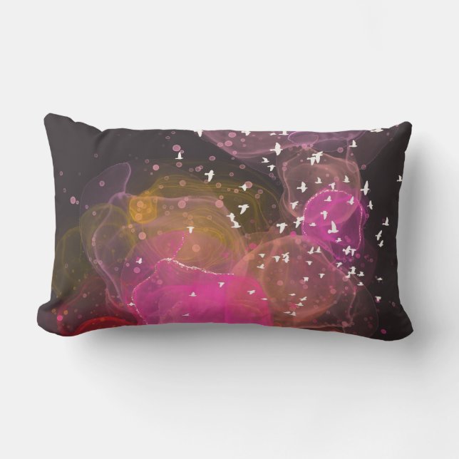 Abstract colourful birds pattern lumbar cushion (Front)