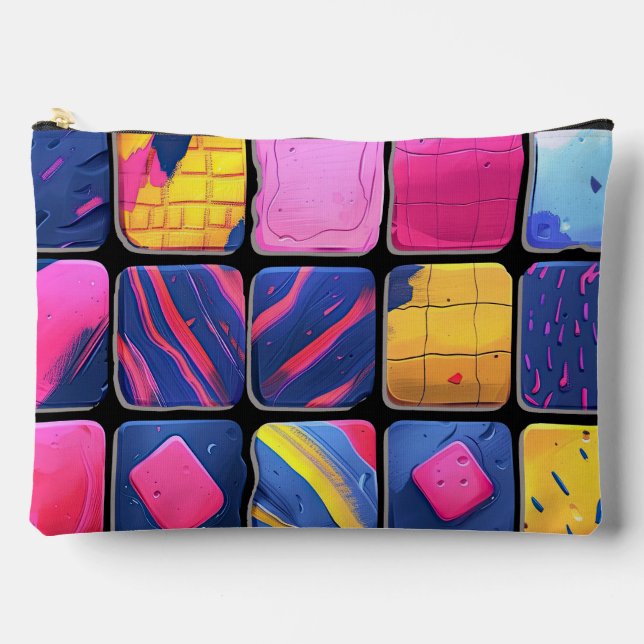Abstract Colourful Blocks Pattern Accessory Pouch (Front)