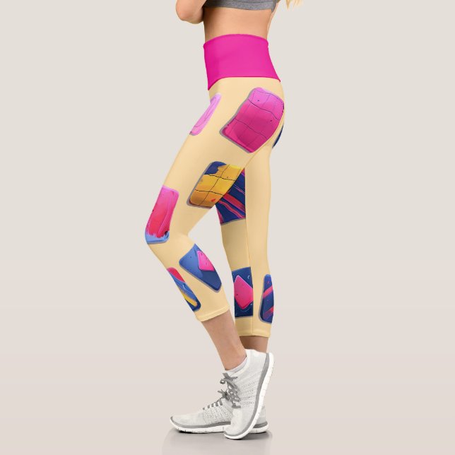 Abstract Colourful Blocks Pattern Capri Leggings (Left)