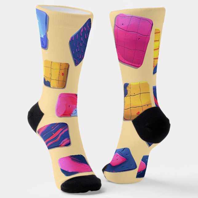 Abstract Colourful Blocks Pattern Socks (Angled)