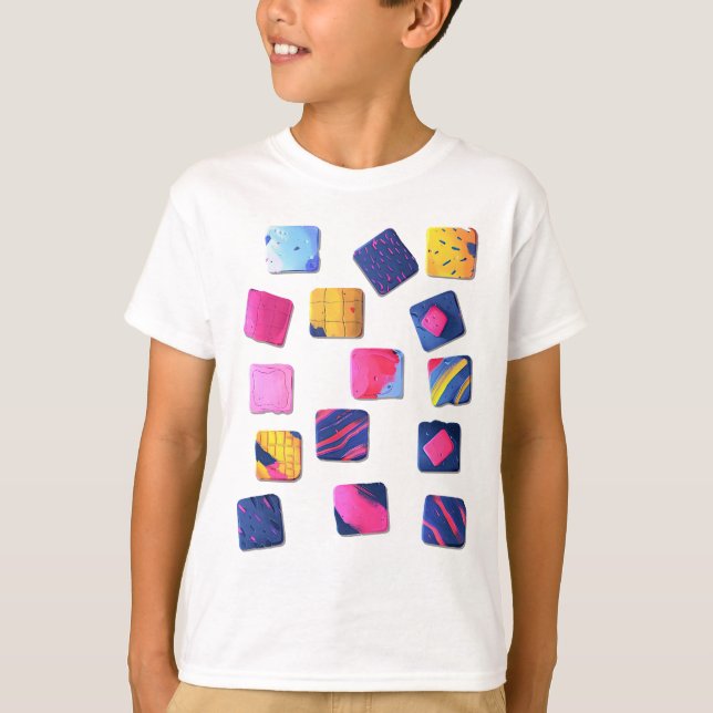 Abstract Colourful Blocks Pattern T-Shirt (Front)