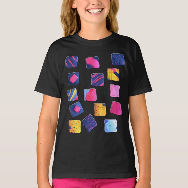 Abstract Colourful Blocks Pattern T-Shirt (Front)
