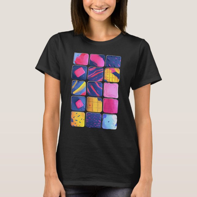 Abstract Colourful Blocks Pattern T-Shirt (Front)