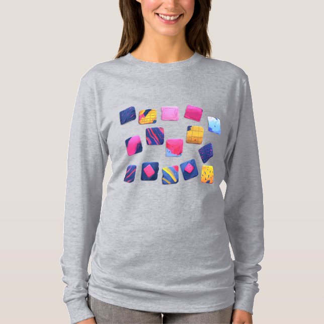 Abstract Colourful Blocks Pattern T-Shirt (Front)
