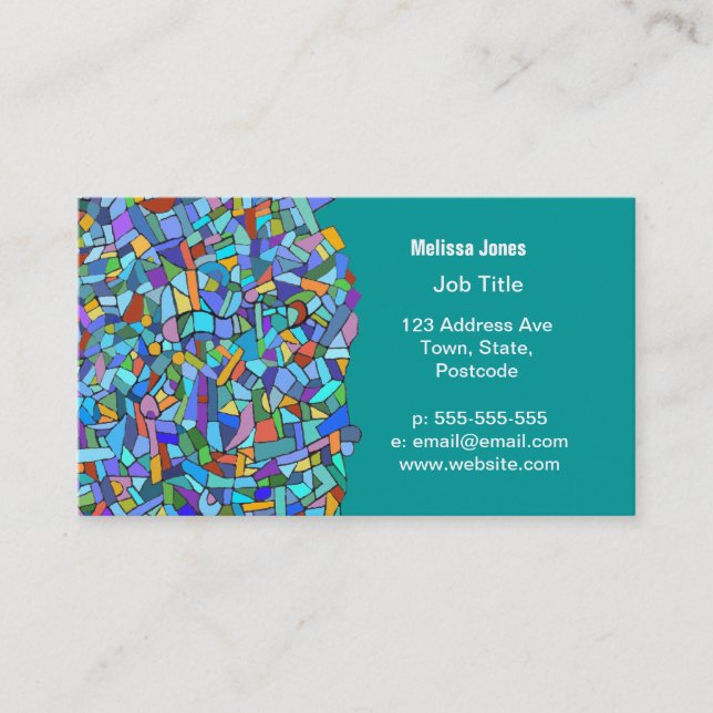 Abstract Colourful Blue Mosaic Pattern Business Card (Front)