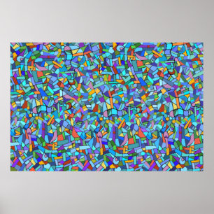 Abstract Colourful Blue Mosaic Pattern Poster