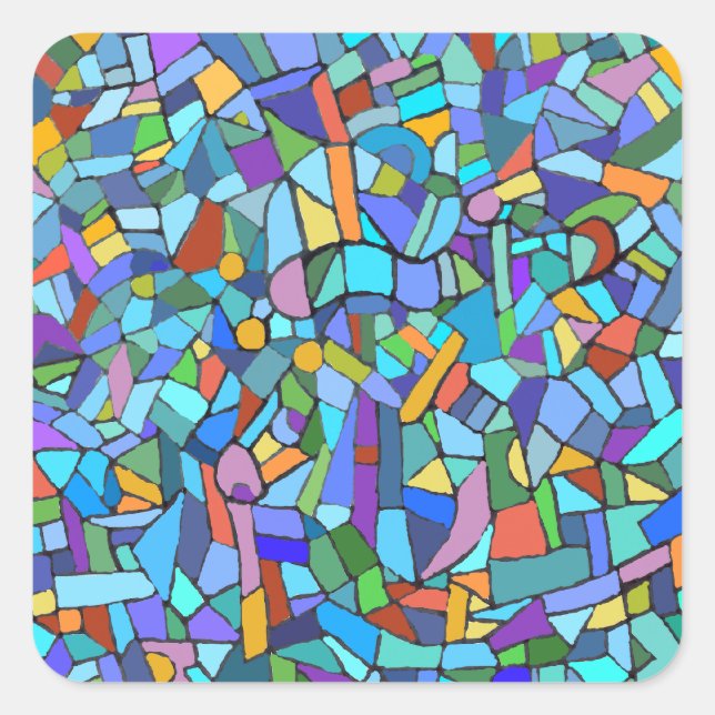Abstract Colourful Blue Mosaic Pattern Square Sticker (Front)