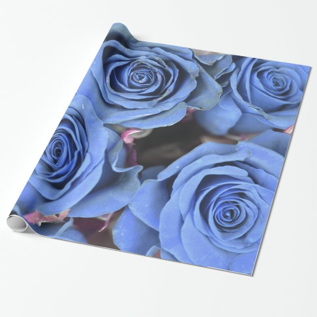 Abstract Colourful Blue Roses Garden Elegant Flora Wrapping Paper (Unrolled)
