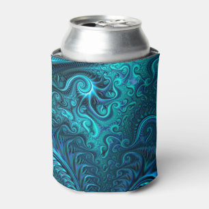 Abstract Colourful Blue & Teal Spiral Pattern Can Cooler