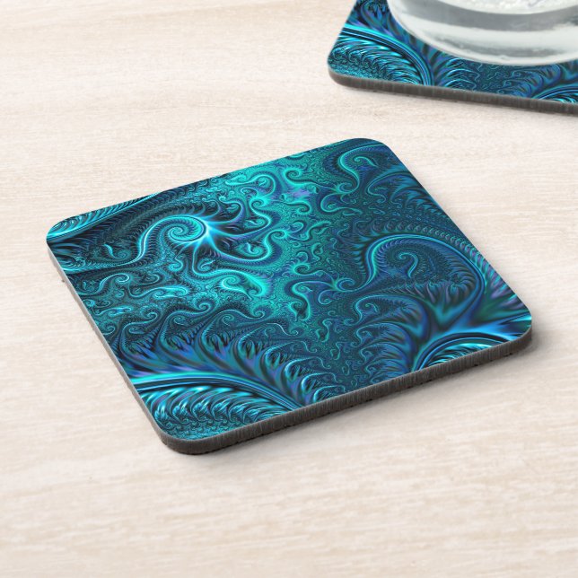 Abstract Colourful Blue & Teal Spiral Pattern Coaster (Left Side)