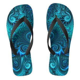 Abstract Colourful Blue & Teal Spiral Pattern Jandals