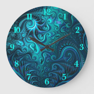 Abstract Colourful Blue & Teal Spiral Pattern Large Clock