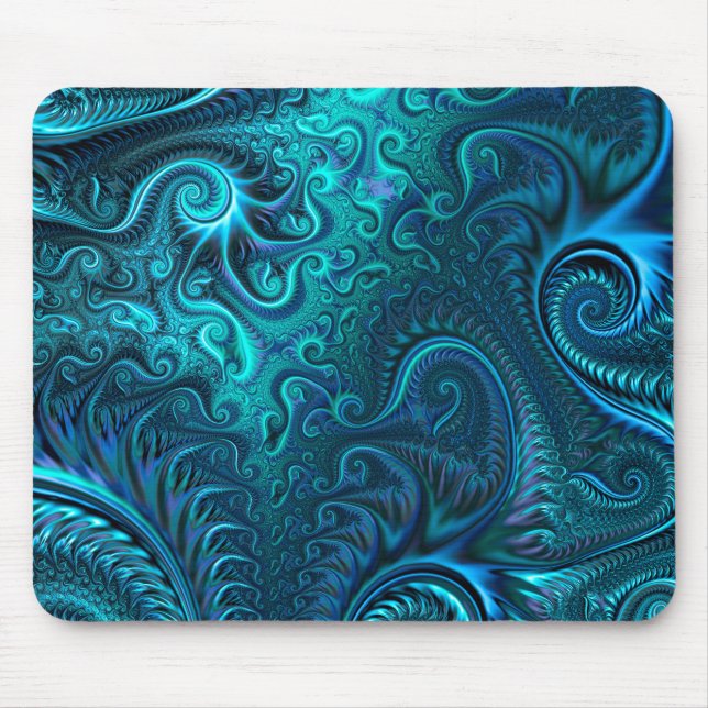 Abstract Colourful Blue & Teal Spiral Pattern  Mouse Pad (Front)