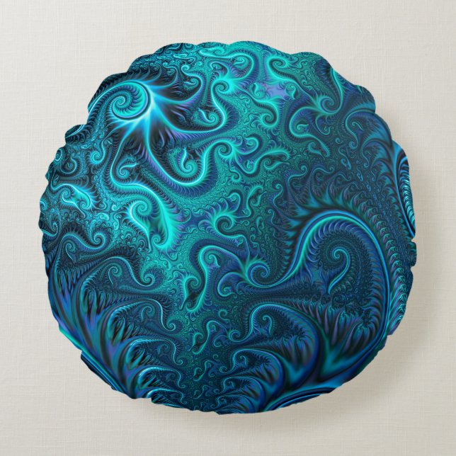 Abstract Colourful Blue & Teal Spiral Pattern  Round Cushion (Front)