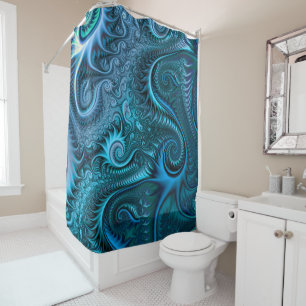 Abstract Colourful Blue & Teal Spiral Pattern Shower Curtain